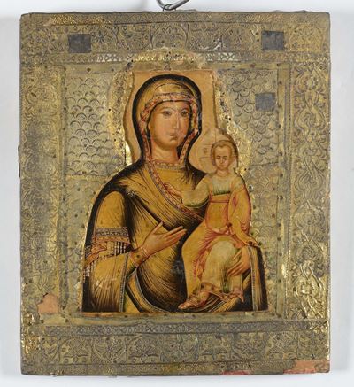 Icona Raffigurante Madonna con Bambino, XIX Secolo