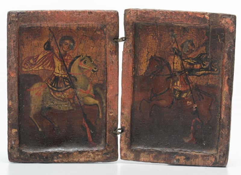 Dittico di piccole icone raffiguranti S.Giorgio e il Drago, XIX secolo  - Auction Fine Art - Cambi Casa d'Aste