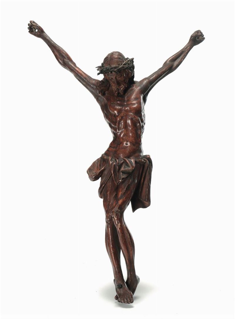 Cristo crocefisso in legno patinato, XVIII secolo  - Asta Antiquariato - Cambi Casa d'Aste