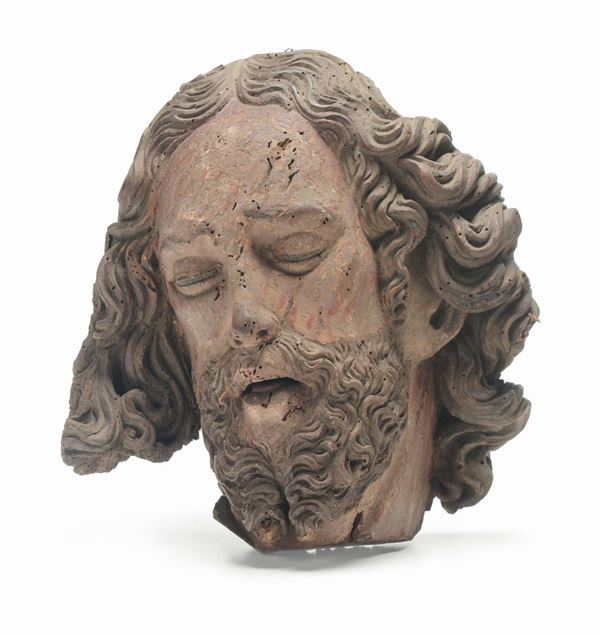 Testa di Cristo in legno scolpito e dipinto, XVIII secolo