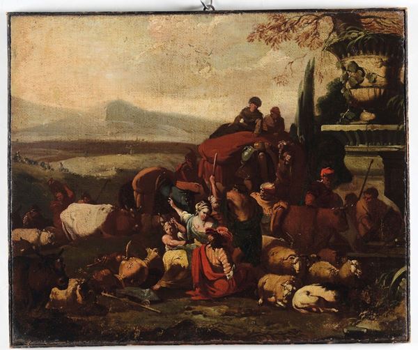 Scuola fiamminga del XVIII secolo Paesaggio con animali