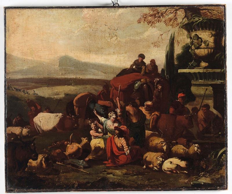 Scuola fiamminga del XVIII secolo Paesaggio con animali  - Asta Antiquariato - Cambi Casa d'Aste