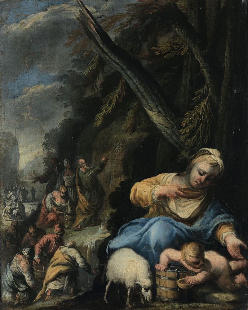 Scuola Veneta del XVII secolo Mosè  fa scaturire l'acqua dalla roccia  - Auction Old Masters Paintings - Cambi Casa d'Aste