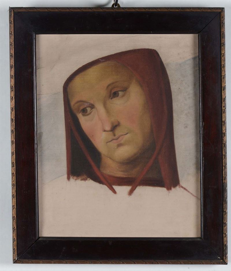 Dipinto raffigurante testa incompiuta, copia da Parmigianino  - Asta Antiquariato - Cambi Casa d'Aste