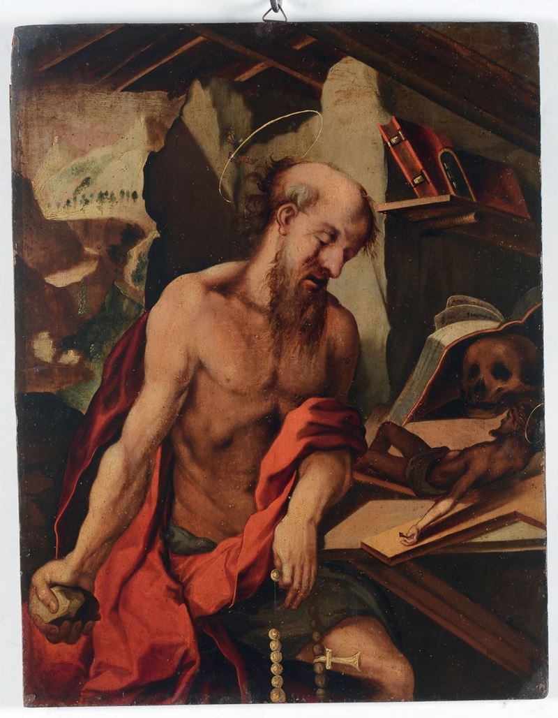 Maestro di San Giovanni (XVI secolo), attribuito a San Gerolamo  - Auction Old Masters Paintings - Cambi Casa d'Aste