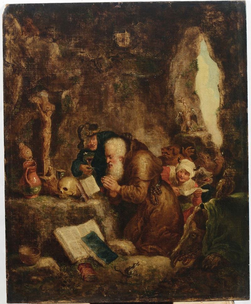 Scuola fiamminga del XVII secolo Tentazione di S.Antonio  - Asta Antiquariato - Cambi Casa d'Aste