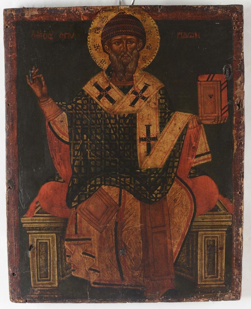 Icona raffigurante Cristo benedicente, XVII secolo  - Asta Antiquariato - Cambi Casa d'Aste