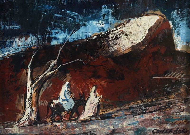 Silvio Consadori (1909-1994) Bozzetto per Fuga in Egitto  - Asta Antiquariato - Cambi Casa d'Aste