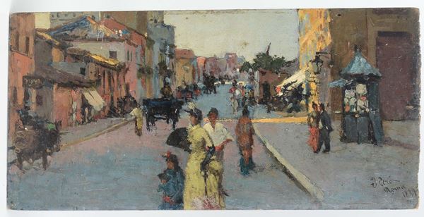 J. Cera (XIX secolo) Scorcio di strada a Roma, 1889