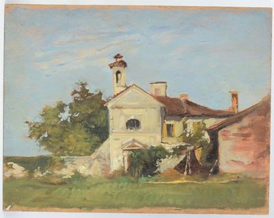 Anonimo del XIX Secolopaesaggio con Chiesa