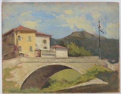 Anonimo del XIX Secoloponte con Paesaggio