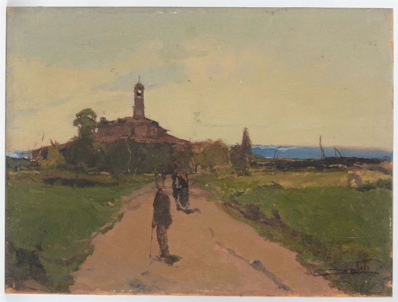 Anonimo del XIX-XX secolo Strada con chiesa  - Auction Fine Art - Cambi Casa d'Aste