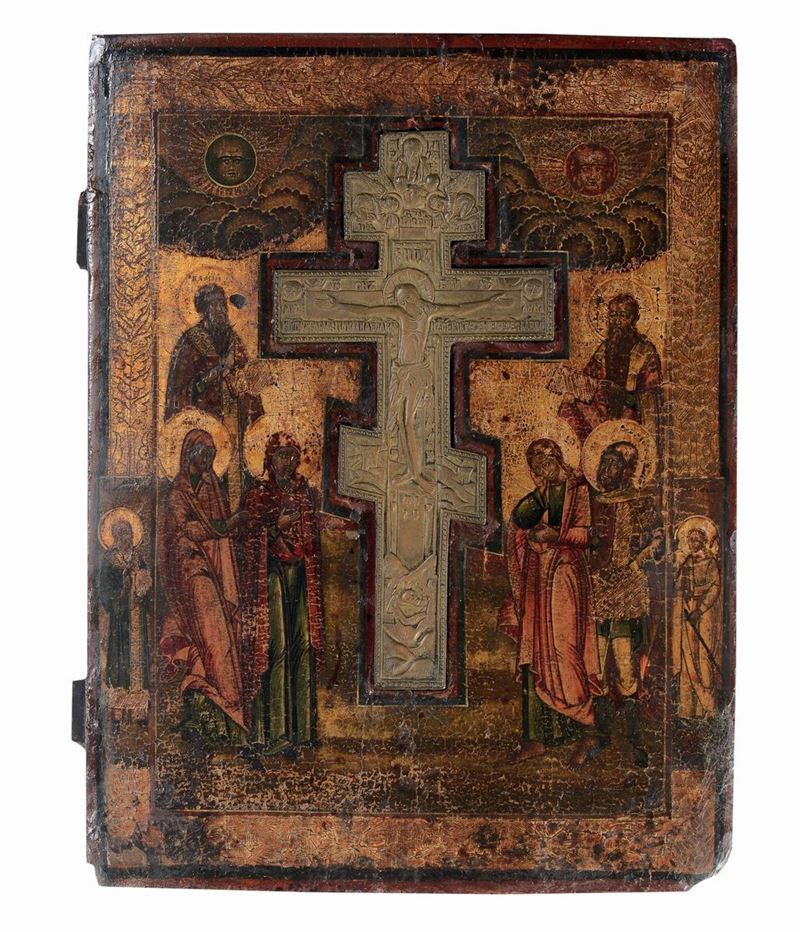 Icona in legno con croce in argento dorato, XIX secolo  - Asta Asta a Tempo Antiquariato - II - Cambi Casa d'Aste