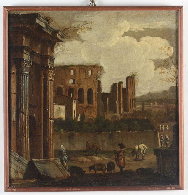Scuola del XVIII secolo Capriccio con vedute architettoniche