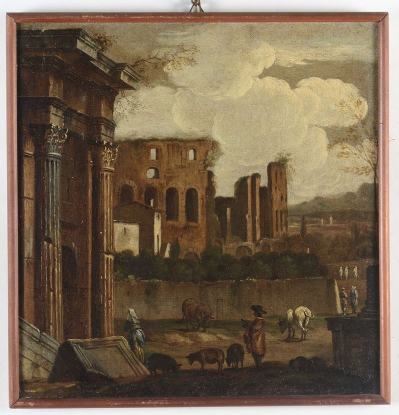 Scuola del XVIII secolo Capriccio con vedute architettoniche  - Auction Fine Art - Cambi Casa d'Aste