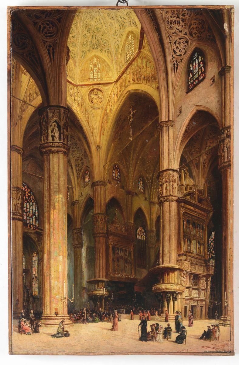 G. Pessina (XIX secolo) Interno di cattedrale  - Auction Fine Art - Cambi Casa d'Aste