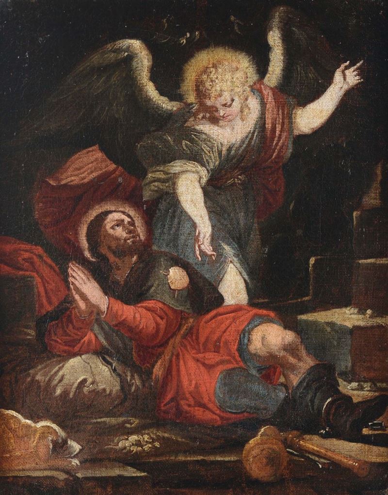 Scuola Veneta del XVII secolo San Rocco e l'Angelo  - Asta Antiquariato - Cambi Casa d'Aste