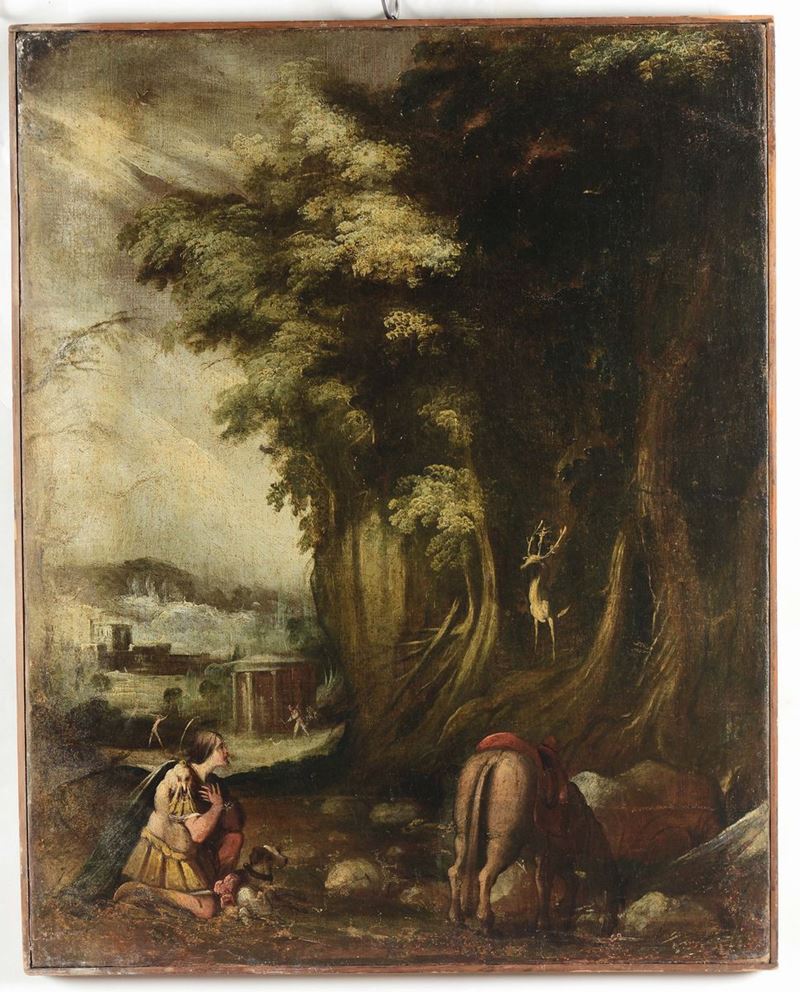 Scuola del XVII secolo Visione di Sant’Uberto  - Auction Fine Art - Cambi Casa d'Aste