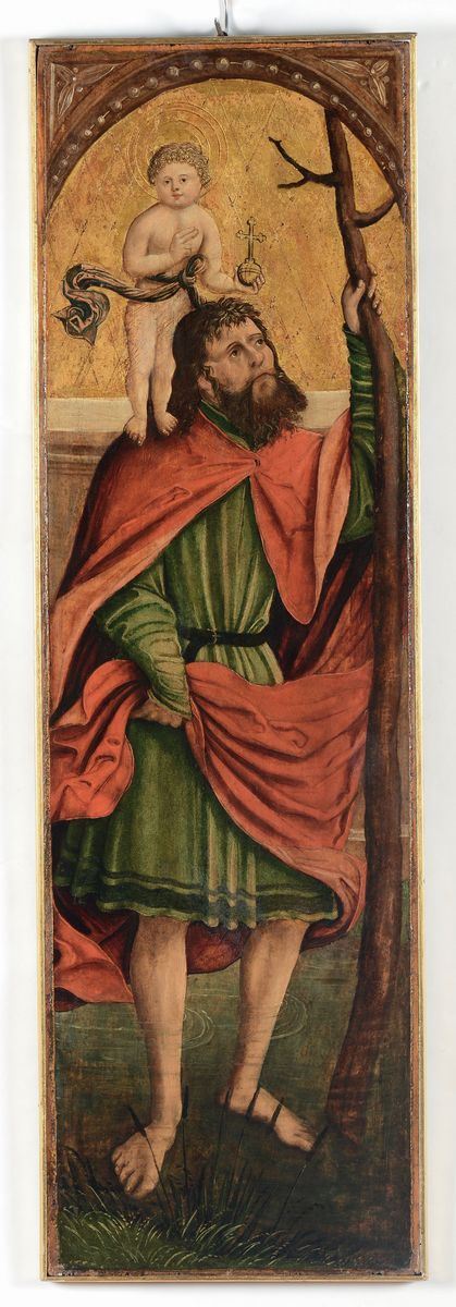 Scuola Tedesca del XVI secolo San Cristoforo trasporta Gesù sulle spalle  - Auction Old Masters Paintings - Cambi Casa d'Aste