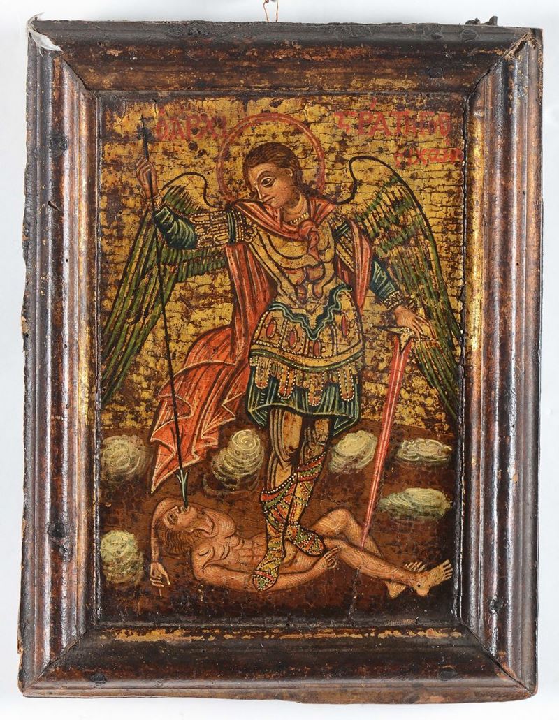 Icona veneto-cretese del XVII secolo Arcangelo Gabriele  - Asta Antiquariato - Cambi Casa d'Aste