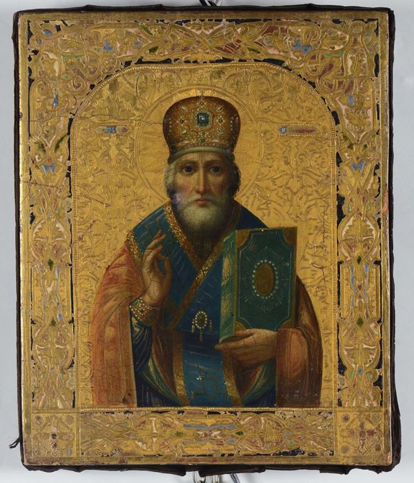 Icona fondo oro raffigurante Santo, Russia XVII secolo