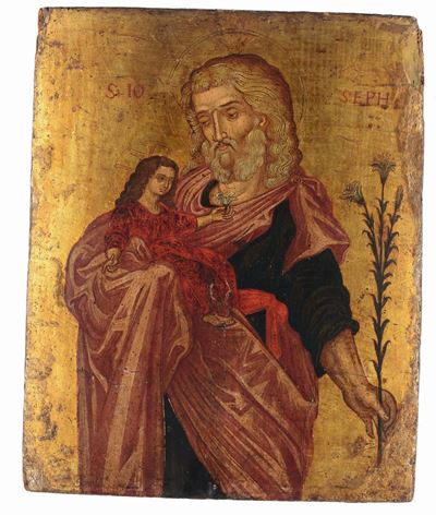 Icona Fondo Oro Raffigurante San Giuseppe con Bambino, XVI Secolo