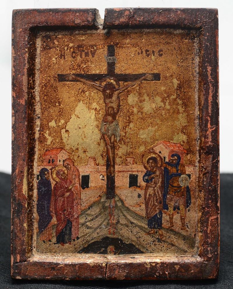 Icona raffigurante Crocifissione, XVIII secolo  - Asta Antiquariato - Cambi Casa d'Aste