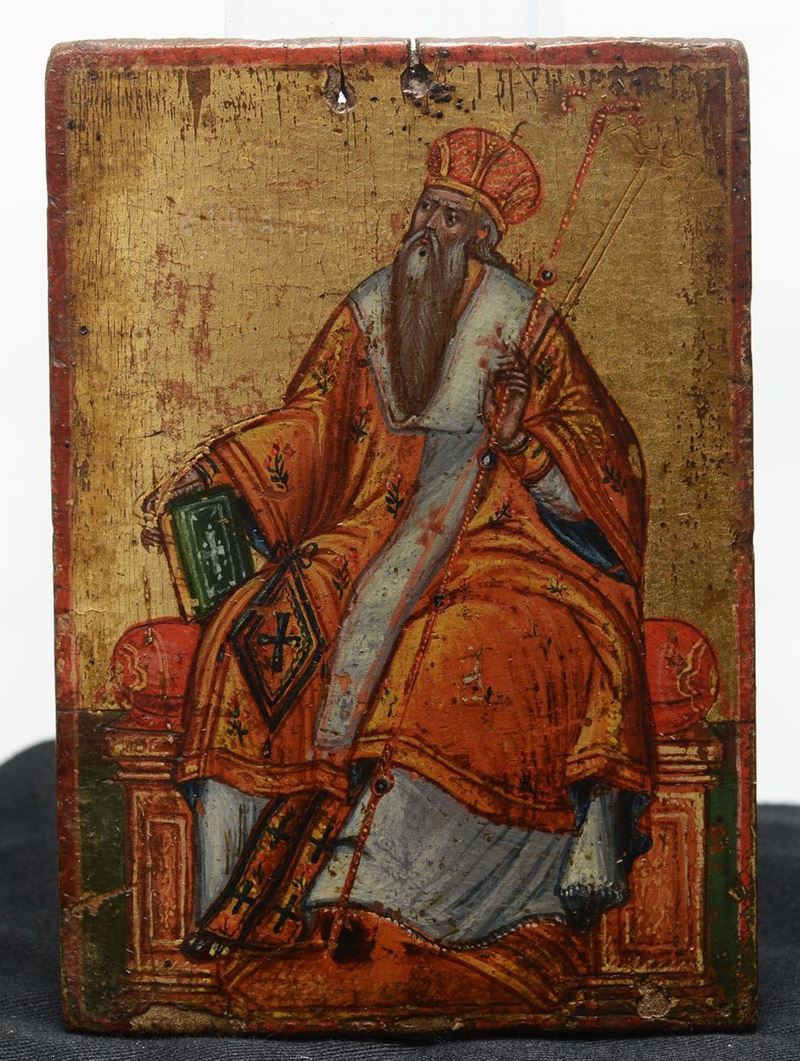 Icona raffigurante Vescovo, XVIII-XIX secolo  - Auction Fine Art - Cambi Casa d'Aste