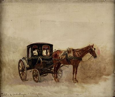 Alberto Pasini (busseto 1826 - Cavoretto 1899)carrozza con Cavallo