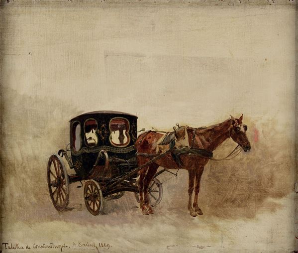 Alberto Pasini (1826 - 1899) Carrozza con cavallo