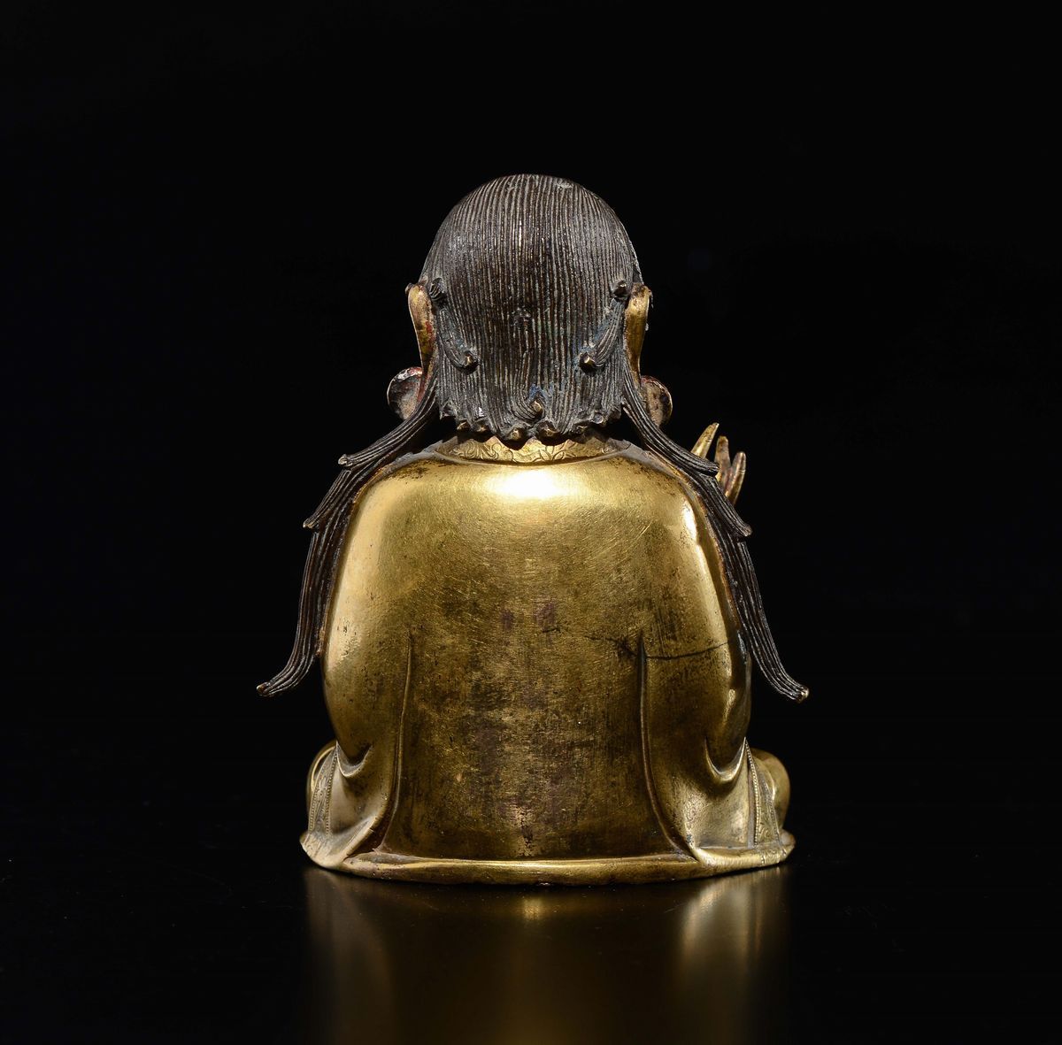 Bronzo Dorato Raffigurante Monaco con Vaso, Cina, Dinastia Ming, XVII Secolo