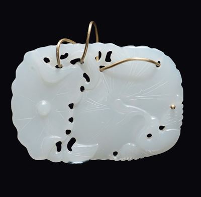 Pendente in Giada Bianca a Guisa di Fiore di Loto, Cina, Dinastia Qing, XIX Secolo