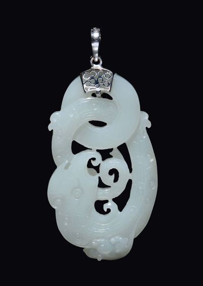 Pendente in Giada Bianca Raffigurante Fenice, Cina, Dinastia Qing, XIX Secolo