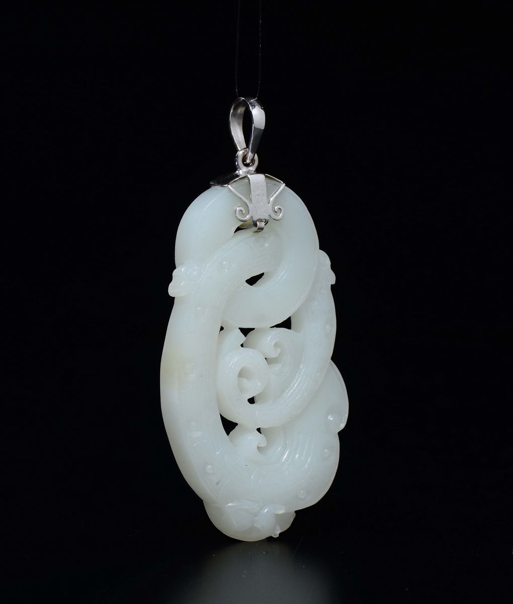 Pendente in Giada Bianca Raffigurante Fenice, Cina, Dinastia Qing, XIX Secolo