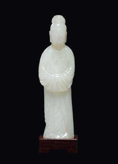 Figura di Dignitario Scolpito in Giada Bianca, Cina, Dinastia Qing, XVIII Secolo