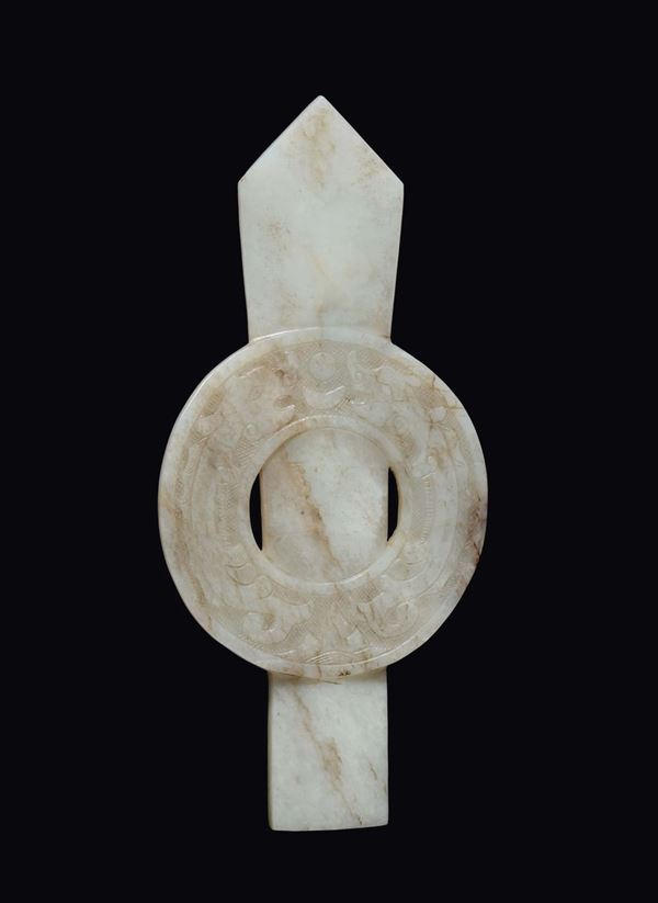 A white and russet jade ritual object, China, probably Ming Dynasty, 17th century
