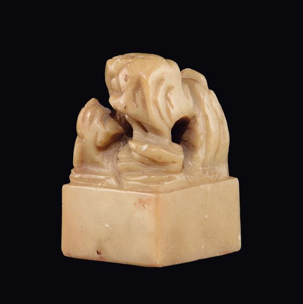 A soapstone seal with mountain, China, Qing Dynasty, 19th century