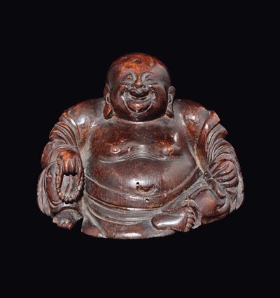Budai Scolpito in Legno di Bamboo, Cina, Dinastia Qing, Epoca Kangxi (1662-1722)