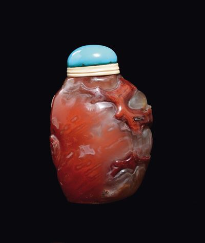 Snuff Bottle Scolpita in Agata, Cina, Dinastia Qing, XIX Secolo