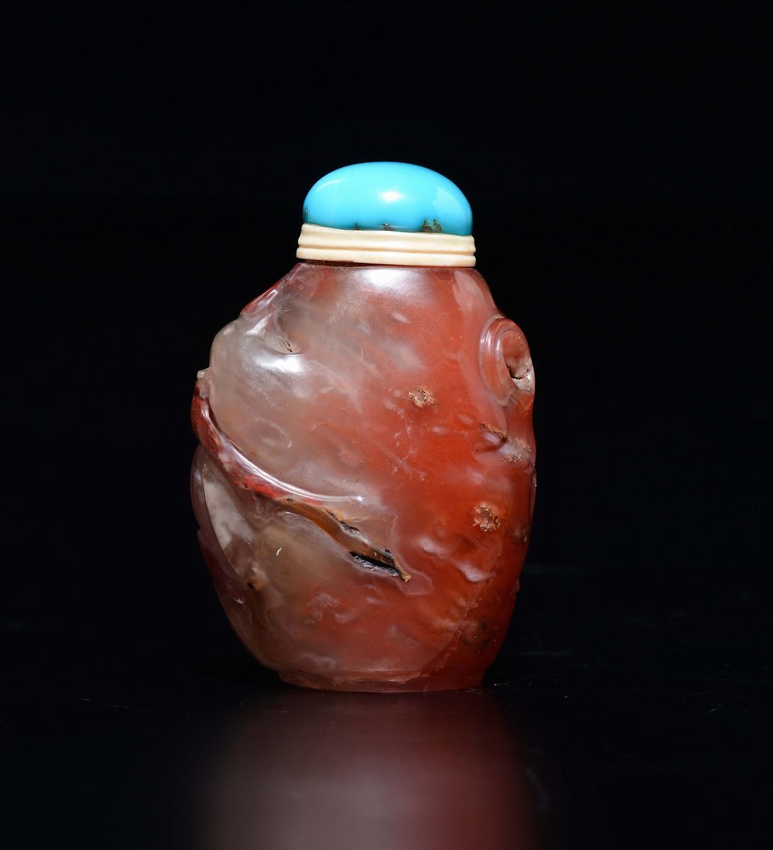 Snuff Bottle Scolpita in Agata, Cina, Dinastia Qing, XIX Secolo