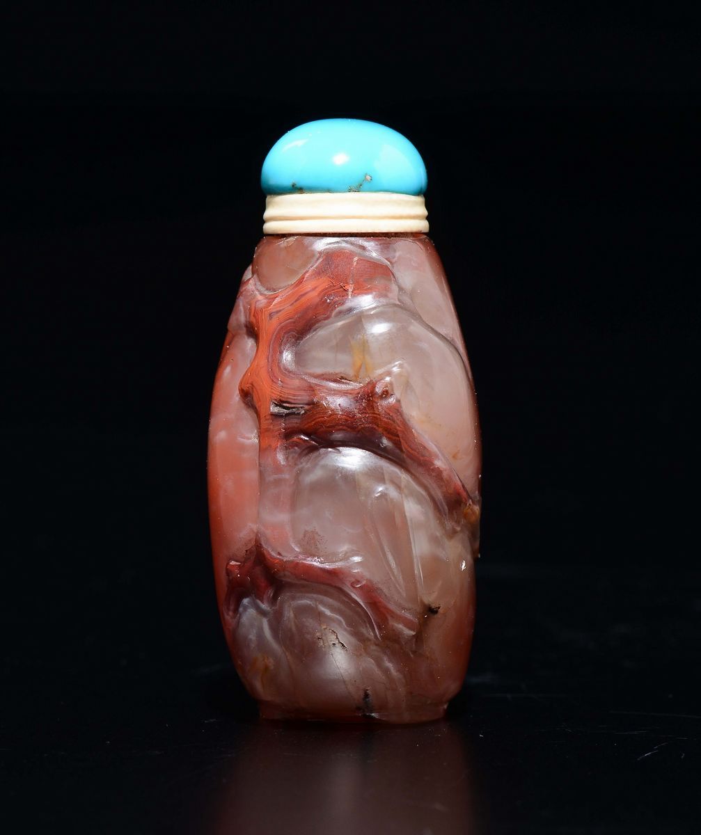 Snuff Bottle Scolpita in Agata, Cina, Dinastia Qing, XIX Secolo