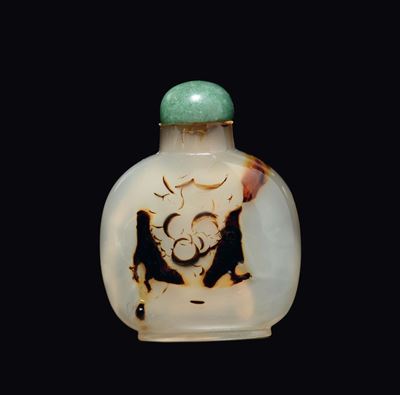 Snuff Bottle in Agata con Due Uccellini, Cina, Dinastia Qing, XIX Secolo