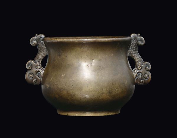 A bronze two-handled censer, China, Qing Dynasty, late 17th century