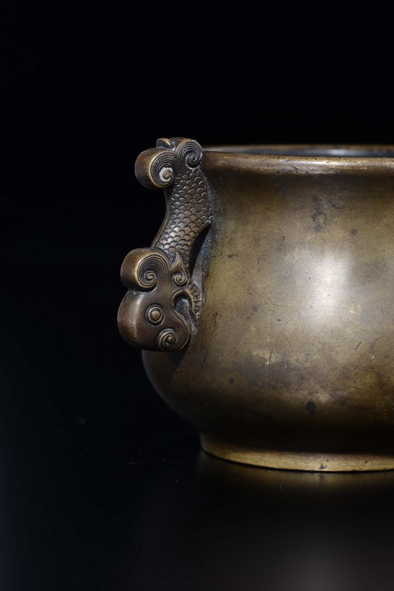 Incensiere in Bronzo con Anse, Cina, Dinastia Qing, Fine XVII Secolo