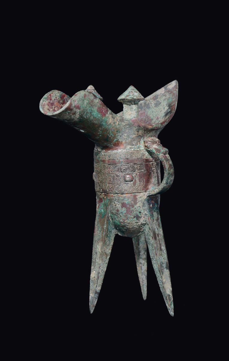 Coppa da Libagione Rituale in Bronzo, Cina, Dinastia Shang (1750-1028 a.C.)