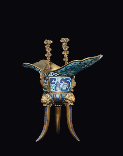Coppa da Libagione Rituale a Smalti Cloisonné, Cina, Dinastia Qing, XIX Secolo