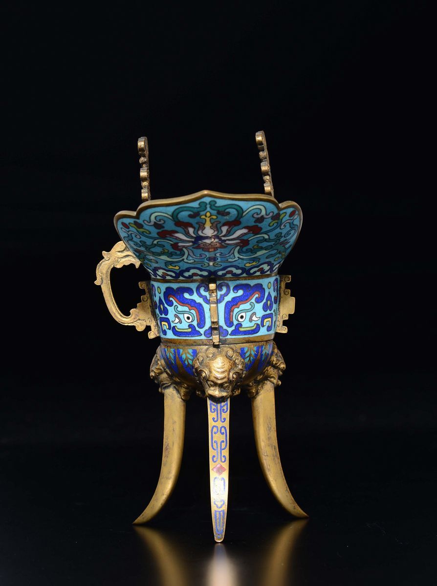 Coppa da Libagione Rituale a Smalti Cloisonné, Cina, Dinastia Qing, XIX Secolo