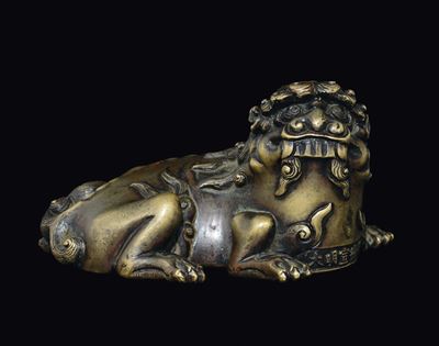 Rarissima Statuetta in Bronzo Raffigurante Cane di Pho, Cina, Dinastia Ming, XVII Secolo
