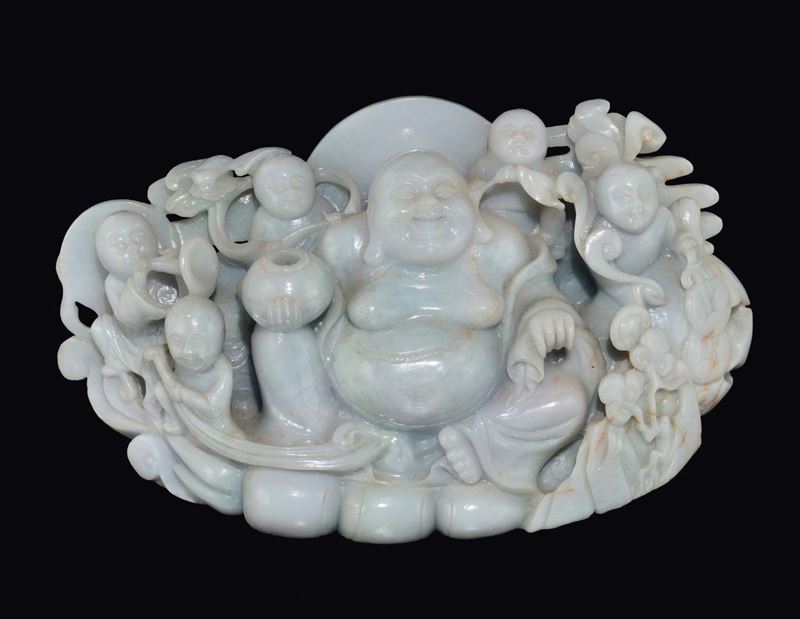 A jadeite Budai and children group, China, 20th century  - Auction Fine Chinese Works of Art - Cambi Casa d'Aste