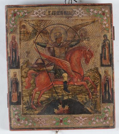 Icona Raffigurante Santo su Cavallo Alato, XIX Secolo